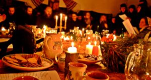 (English) Monks and young people singing traditional carols Monks and young people people singing traditional carols