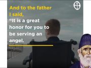 Saint Paisios comforts a young boy in a wheelchair